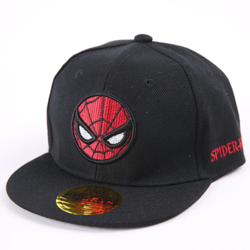 black Кепка Человек-Паук Мальчик Snapback ребенок плоский Bill хип хоп шляпа супергерой вышитый Регулируемый комический дышащий Открытый аксессуар - Цвет: black