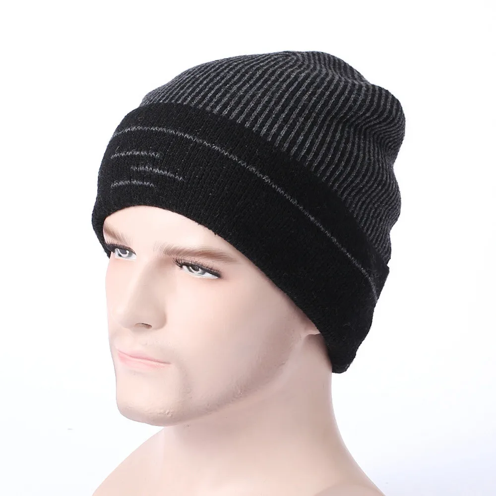 Men Women Thicken Warm Crochet Winter Knit Skull Slouchy Caps Hat Unisex Plus Velvet Warm Hat Knitted Winter Hat Solid