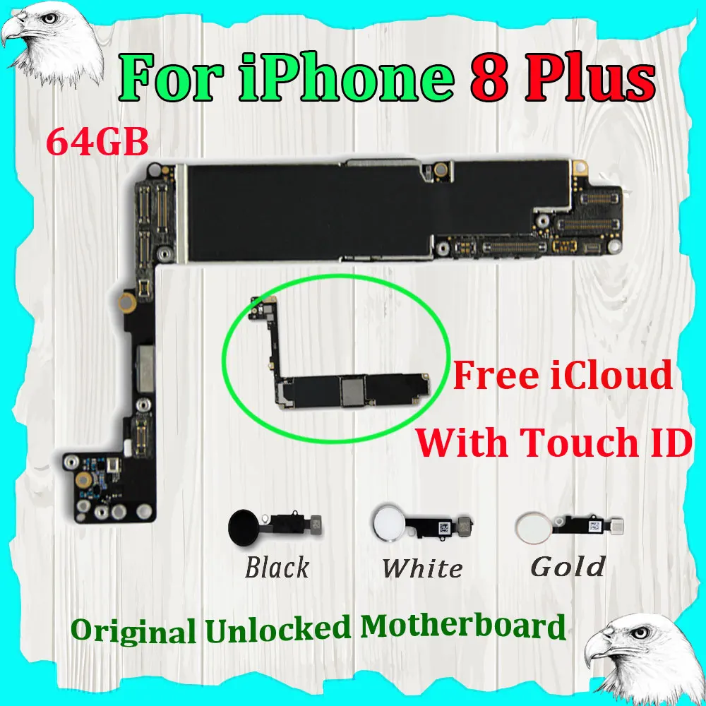 

Original 64GB Motherboard For iPhone 8 Plus Touch ID Fingerprint iCloud off GSM Unlocked Logic Mother Board Mainboard Plate iOS