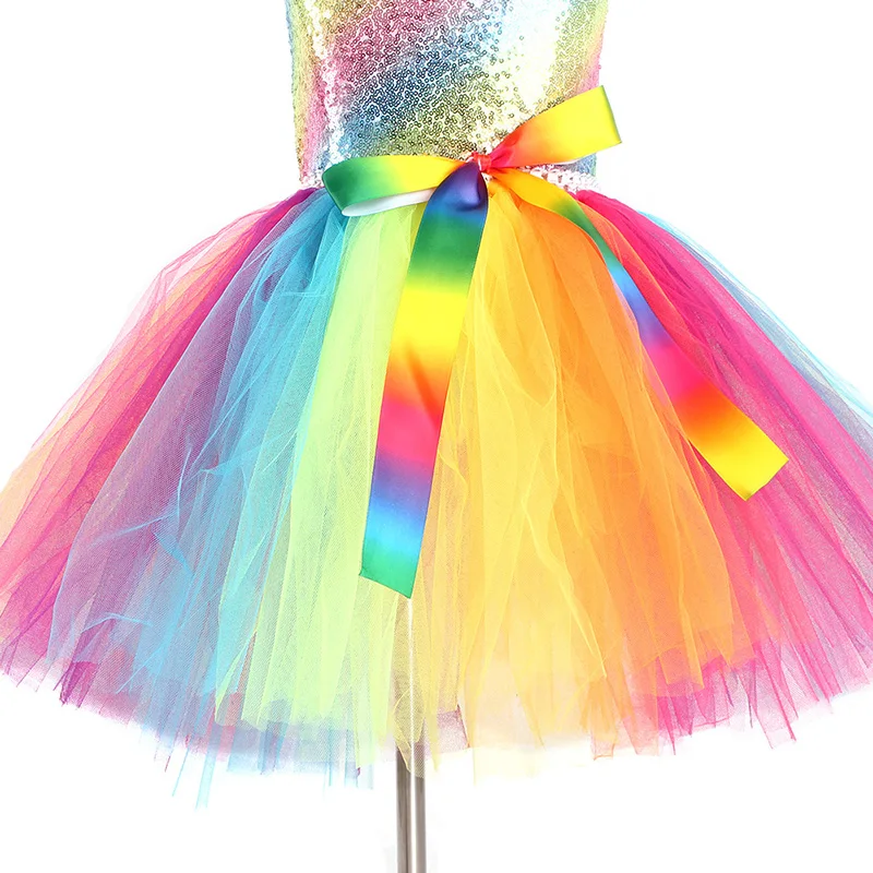 Rainbow Sequins Girl Princess Tutu Dress Kids Wedding Birthday Party Pageant Tulle Dresses Vestidos Children Bow Clothing (13)
