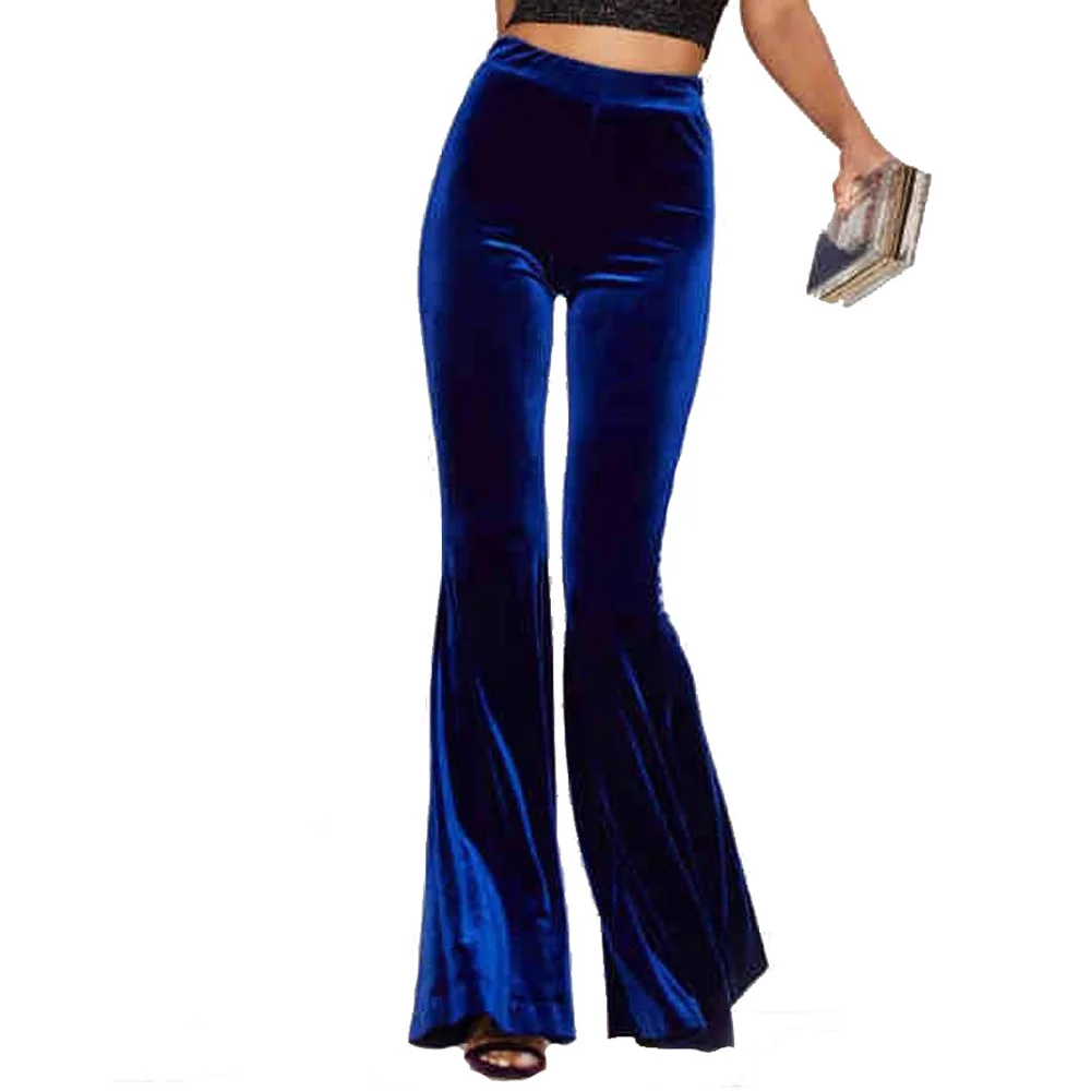 

2019 Autumn Winter Fashion Velvet Sexy Long Pant Women Slim Flare Pants Casual High Waist Bodycon Trousers Streetwear Club Pants