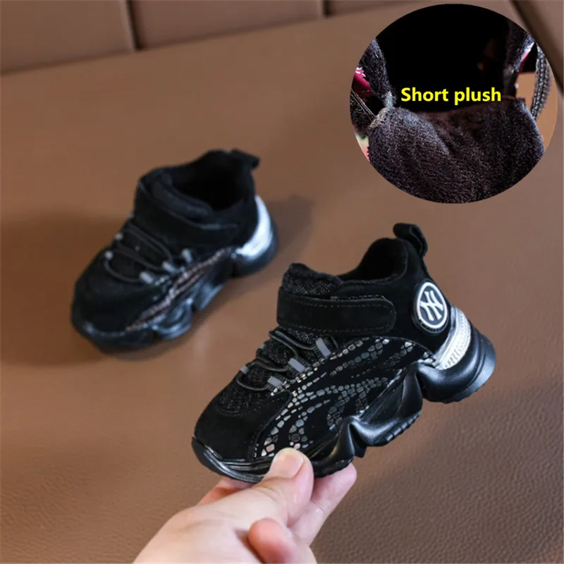 

DIMI 2019 Winter Warm Baby Sport Shoes Fashion Black Infant Toddler Shoes Non-slip Soft Bottom Short Plush Child Sneaker