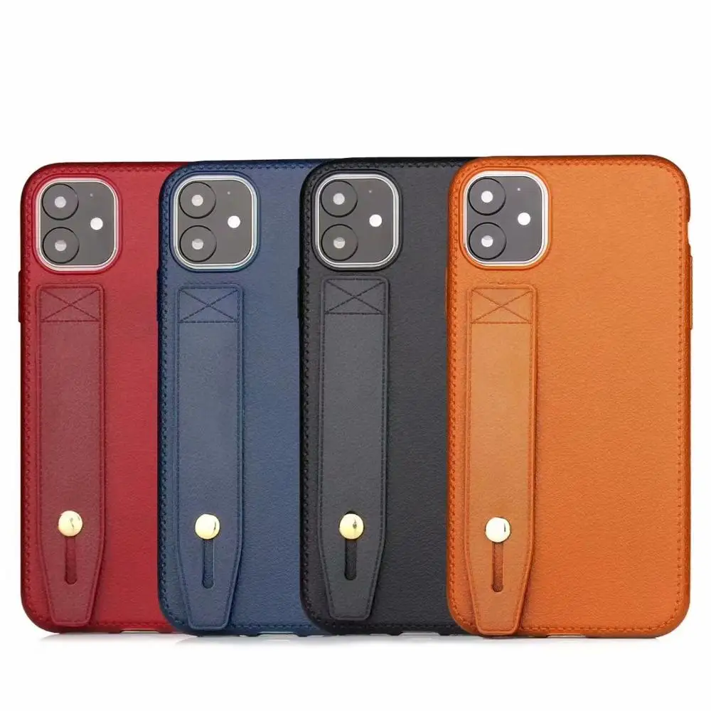 

Soft Leather PU Phone Case For iphone 11 Pro Max 7 8 6 6s plus Candy Color wrist Strap Stand Holder Coque For Iphone XR XS XSMAX