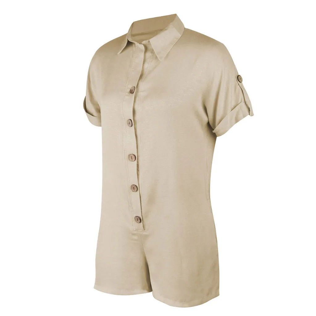 Сплошной VoguePlaysuit женский модный отложной воротник комбинезон для женщин однобортный короткий рукав комбинезон женский s комбинезон