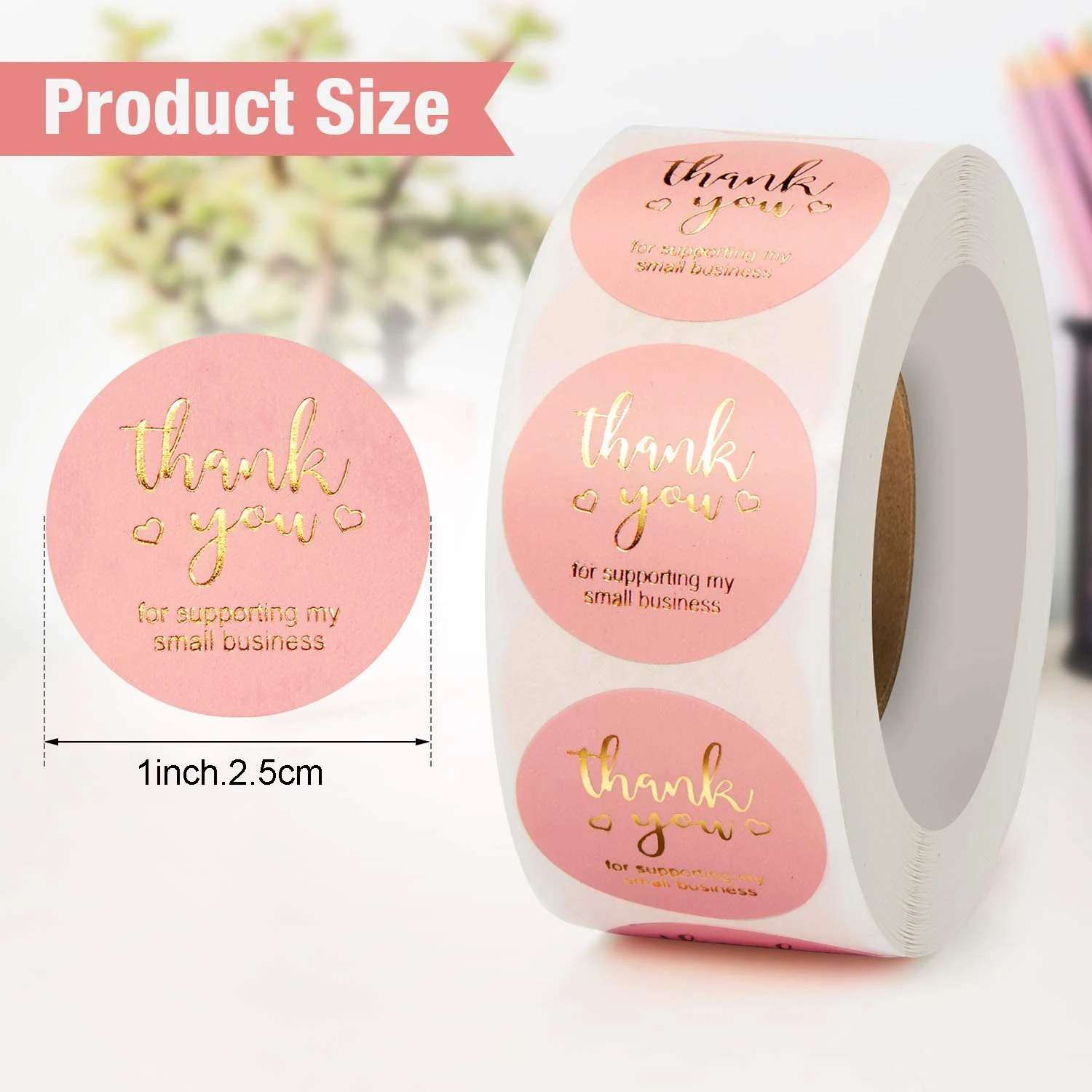 Thank You Stickers Labels Seals Thank You for Supporting My Small Business Stickers Roll Round Kraft Pink Black Labels For Shop