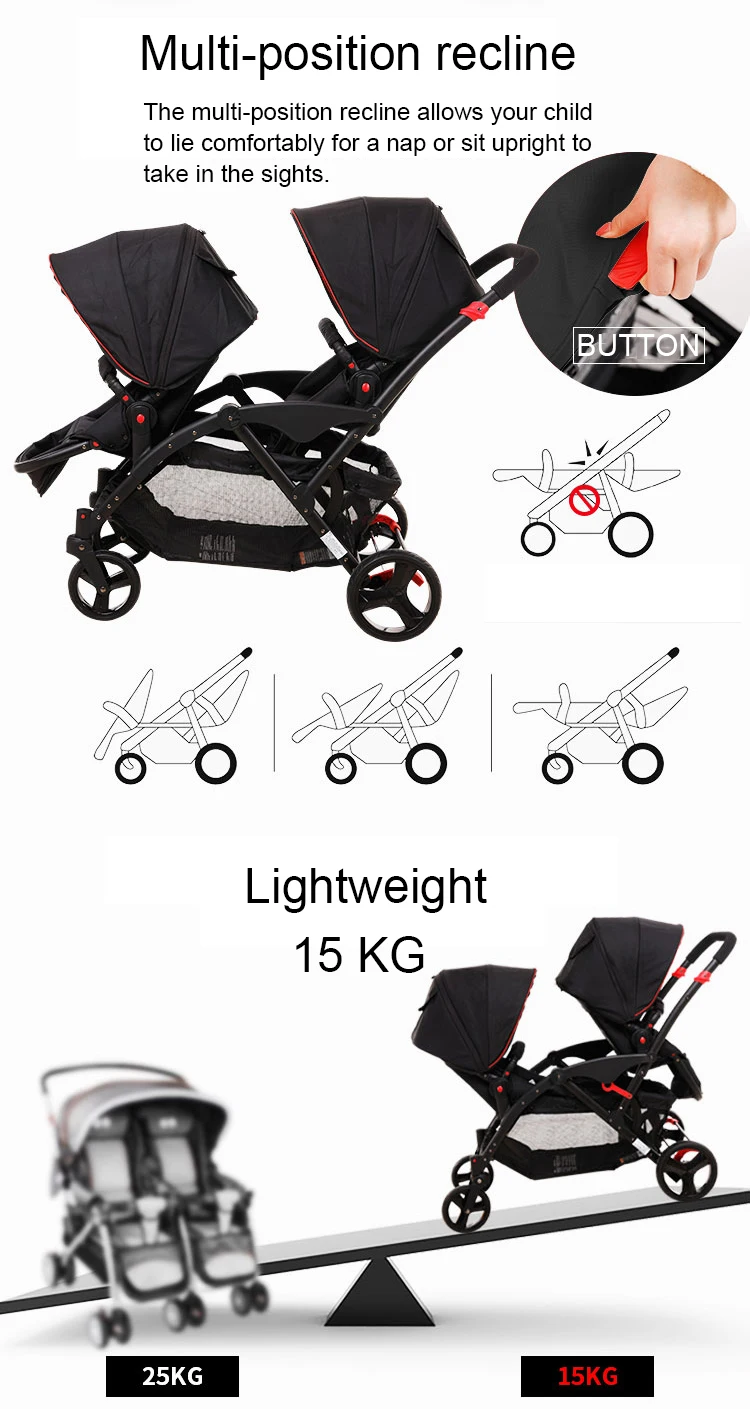 New design best selling SLEEP&SIT&RECLINE buggy twin double stroller for two babies carriers south africa twin stroller double