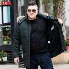 Зимняя удлиненная XL Мужская пуховая куртка 11XL с отстегивающимся капюшоном пуховая куртка плюс бархат теплая куртка зимняя одежда