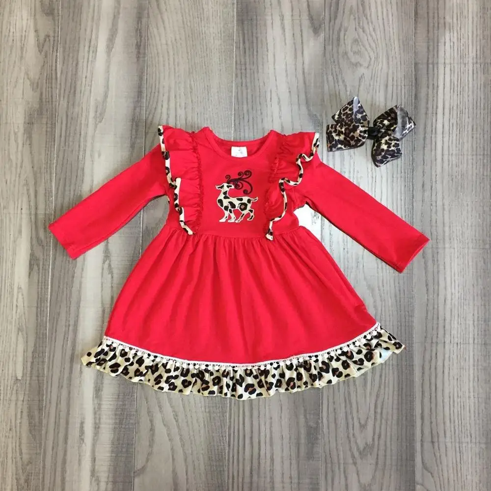 Рождественское платье для маленьких девочек красное с рисунком оленя детское