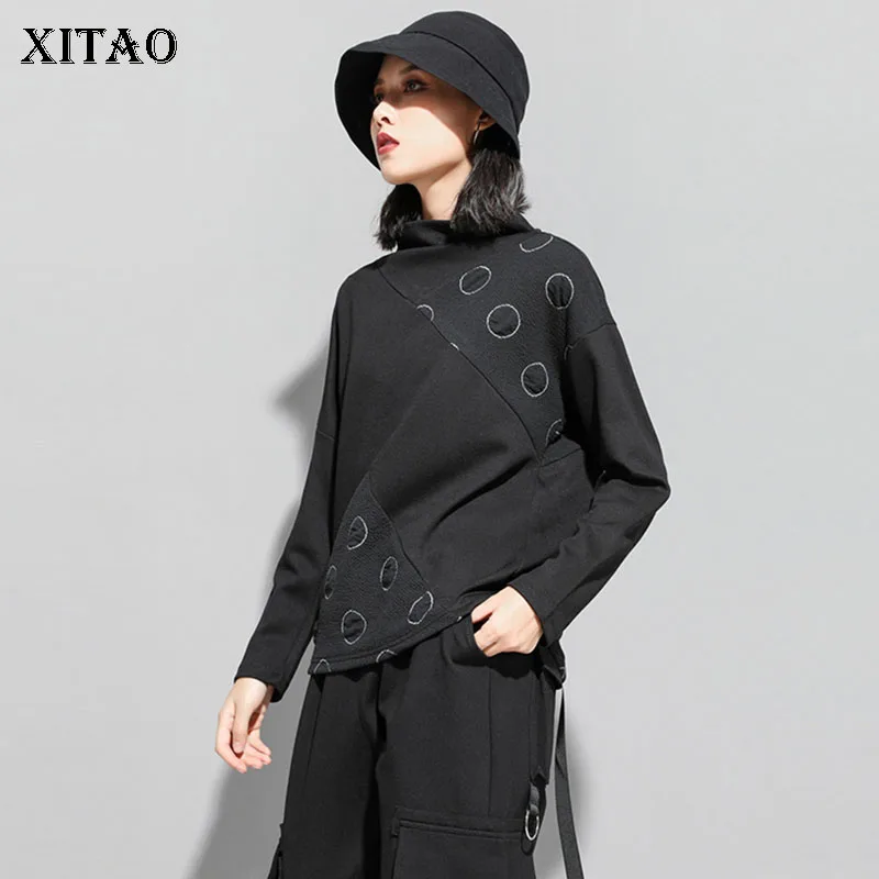 XITAO черная футболка в горошек, модная новинка, Зимний пуловер в стиле пэчворк, элегантный небольшой свежий Повседневный Топ ZLL4508