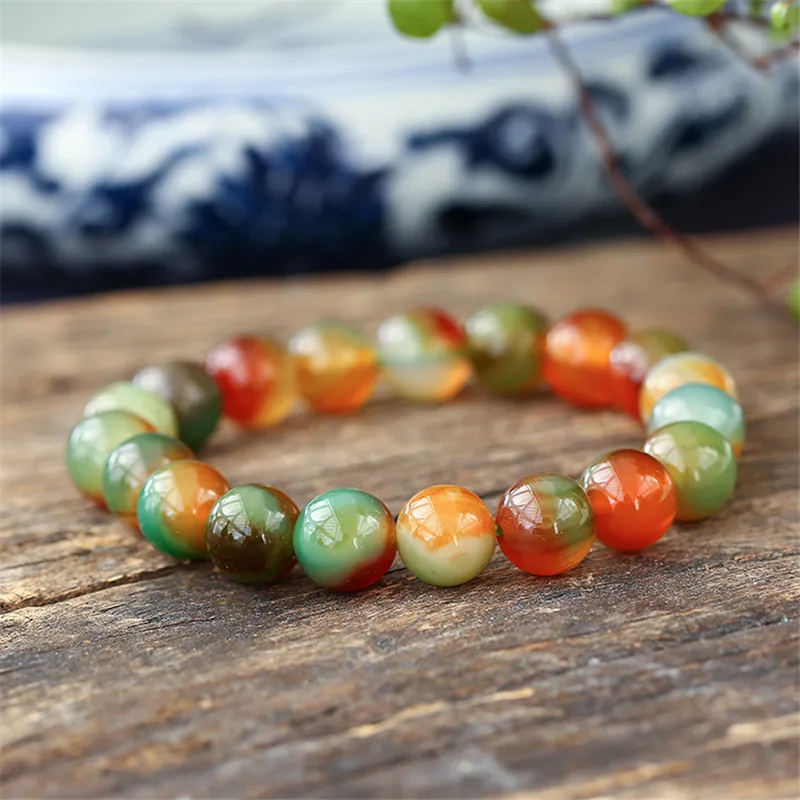 Новый многоцветный Браслет из агата с круглыми камнями и бусинами браслеты для