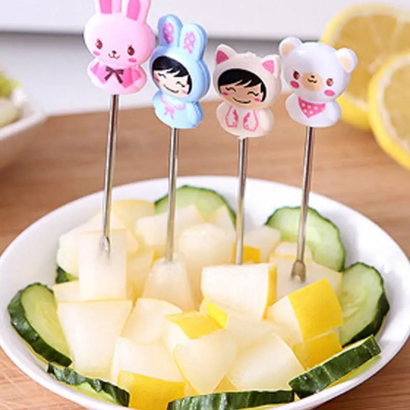 Мультяшные фруктовые вилки из нержавеющей стали многоразовые Kawaii Десертные Вилки для торта многоразовые закуски Инструменты Набор посуды Вечерние