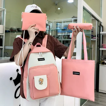 

4 Piece Set School Bags Fashion Teenage Girls Backpack 2020 Canvas Casual Travel Backpack Women Bookbags Teen Student School Bag