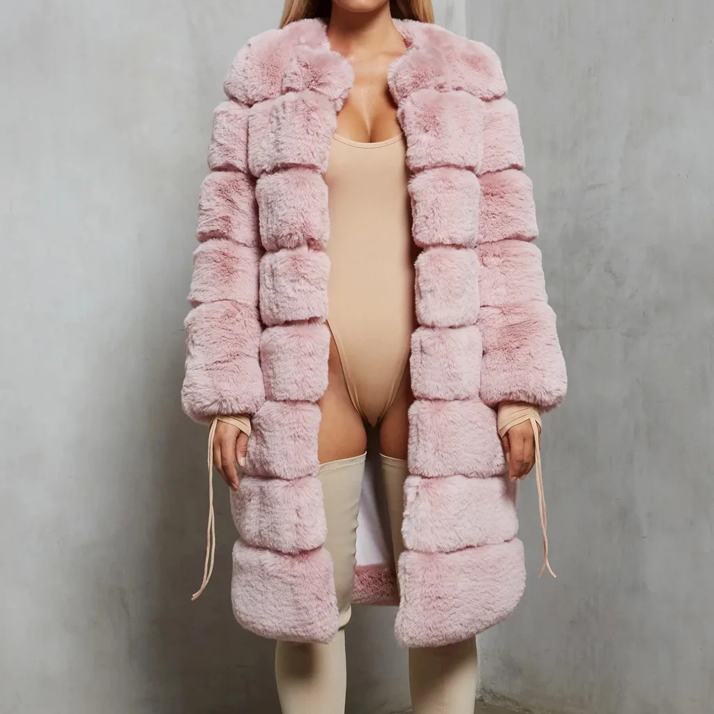 Пальто средней длины из искусственного меха, Женское зимнее меховое пальто из искусственного меха, женское теплое пальто из искусственного меха, женская верхняя одежда с длинным рукавом