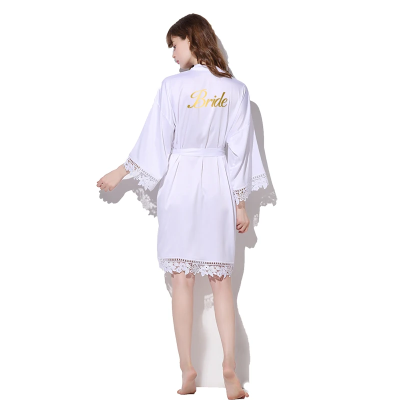 White bride YUXINBRIDAL, новинка, матовый Атласный халат с кружевной отделкой, халат для невесты, халат для невесты, свадебные халаты, халат, одежда для сна - Цвет: White bride