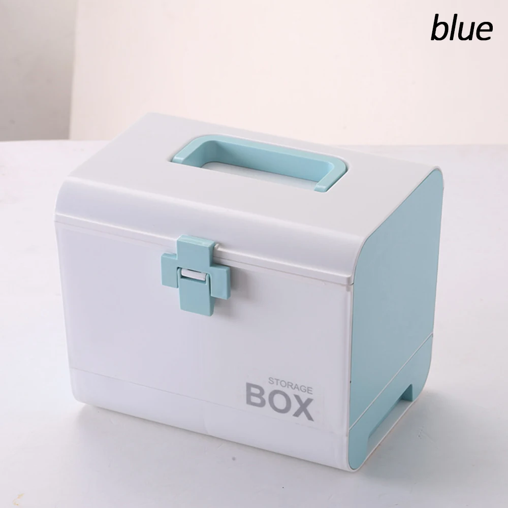Многослойная Аптечка с выдвижным ящиком, переносные медицинские наборы, органайзер для хранения, пластиковая коробка для хранения лекарств, домашние инструменты - Цвет: Синий