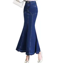 Большие размеры 9XL! весенне-осенняя джинсовая юбка русалки с высокой талией, Женская юбка до щиколотки