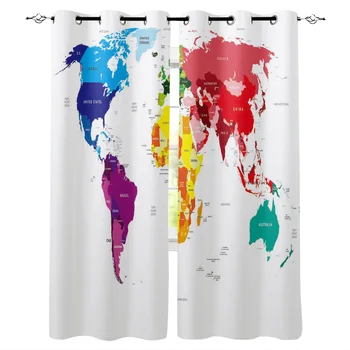 

Color World Map Printing Curtains Living Room Bedroom Home Decoration Suitable for Adult Children Window Curtain