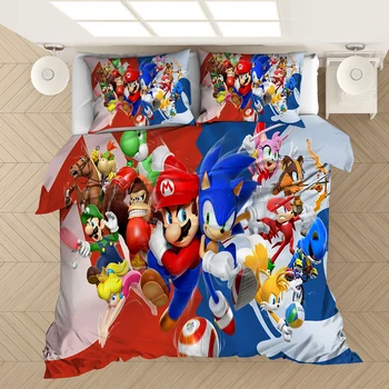 

Sonic The Hedgehog 3D Printed Bedding Set Duvet Covers Pillowcases Comforter Bedding Set Bedclothes Bed Linen(NO sheet)