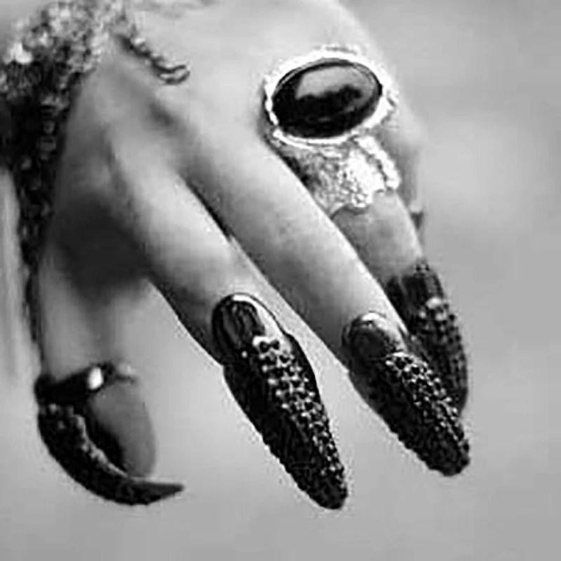 

5Pcs/set Punk Rock Full Rhinestone Crystal Long Large Cat Claw Nail Ring Paw Talon Finger Rings Halloween Finger Rings