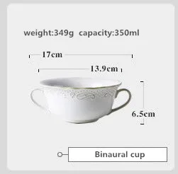 binaural cup Античный рельефный керамический набор тарелок, фарфоровый основной поднос, десерт, салат, посуда для ресторана, дома, кафе - Цвет: binaural cup