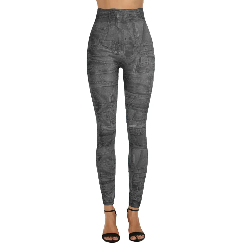 Женские джинсовые леггинсы с имитацией джинсовой ткани облегающие эластичные