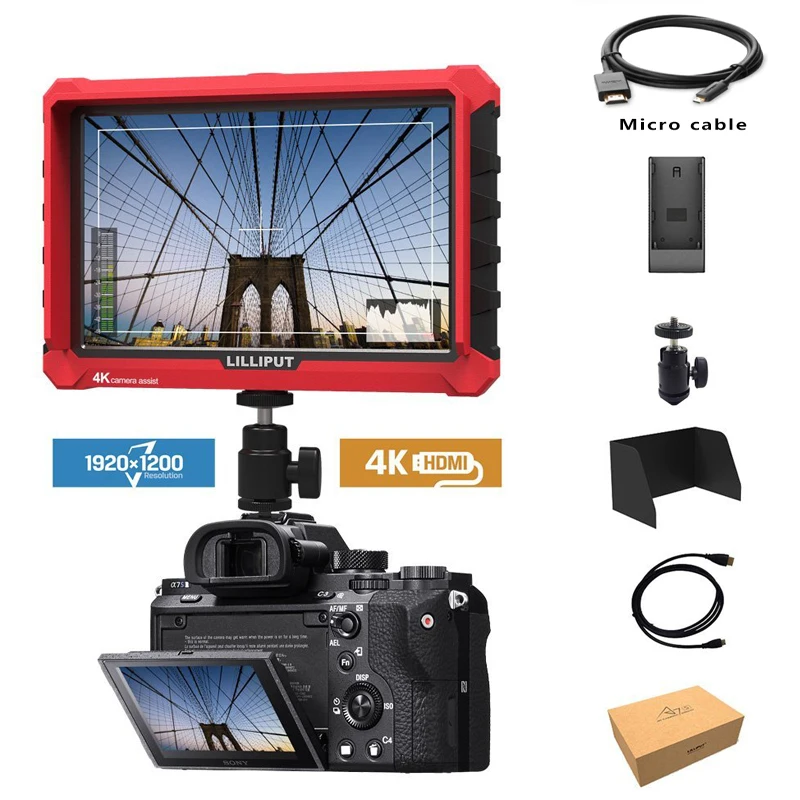 Lilliput A7S 7 Inch Utra Slim IPS Full HD 1920x1200 4K HDMI On-camera Video Field Monitor for Canon Nikon Sony DSLR Camera Video