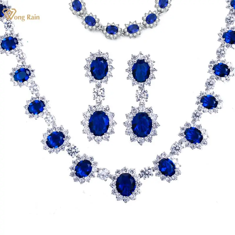 Wong Rain Collar De Plata De Ley 925 Con Rub Esmeralda Zafiro 