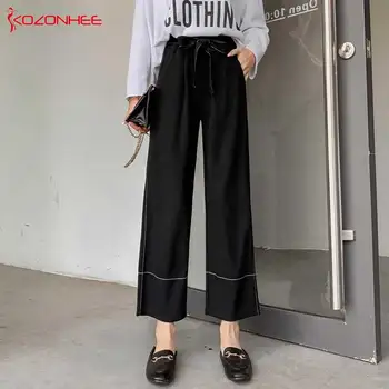 

Large size Inelastic Wide leg Pants Women Loose Straight soft Pants Casual Wide leg Trousers Plus Size #61