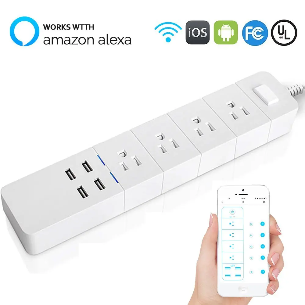 Wi-Fi Смарт-розетки Overspanningsbeveiliging 4 ONS AC стопконтакт с USB Homekit Verlengsnoer для alexa Google Thuis