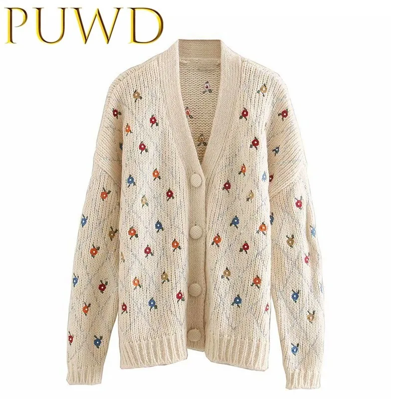 Женское трикотажное платье PUWD кардиган с цветочной вышивкой зима 2019 |