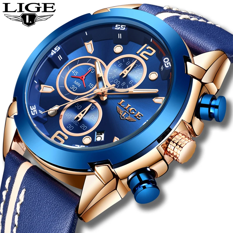 Relogio Masculino мужские часы Топ бренд класса люкс LIGE новые модные водонепроницаемые спортивные кварцевые часы мужские синие кожаные часы с хронографом