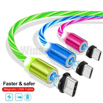 

10pcs LED Flowing Light Charging Cable Type-C Micro USB Magnetic Phone Charger Wire for iphone 11 x xs for samsung s9 s10