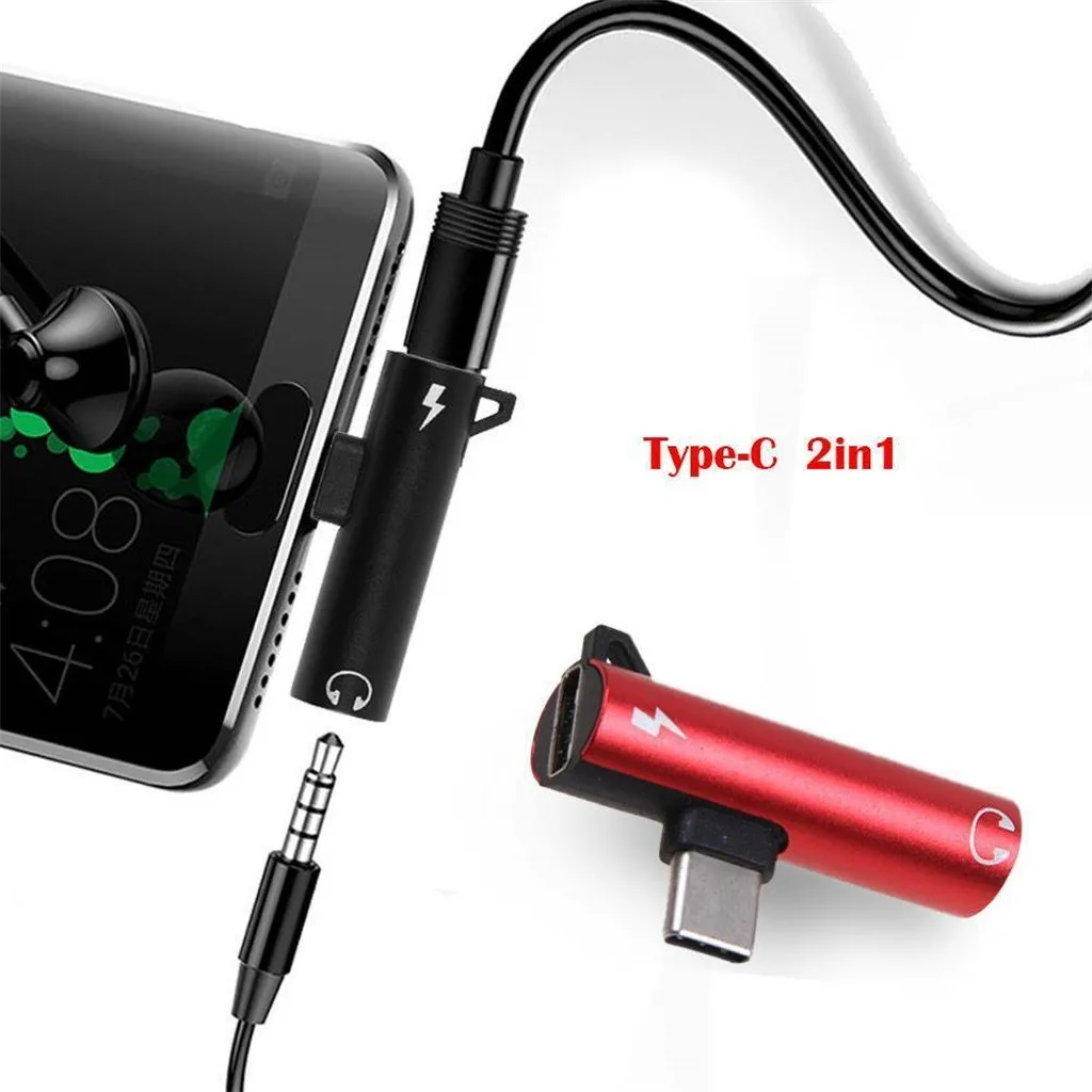 Адаптер для зарядки и наушников 2 в 1 с разъемом типа C на головку 3 5 мм Aux Audio USB