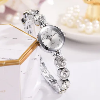 

2020 Women Watches Fashion Casual Bracelet 2pcs/Set Luxury Fashion Simple Dial Steel Strip Watch Full Diamond Bracelet #40