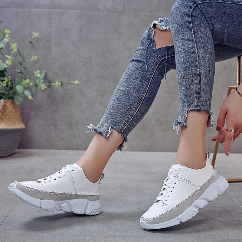 Женские повседневные бежевые дышащие кроссовки из ПУ кожи Женская удобная