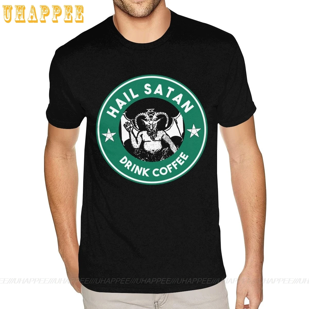 Design Hail Satan T Shirt Printing Custom Short Sleeve Valentine's For Men's Big Size Black T-shirts | Мужская одежда