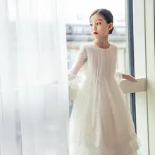 Торжественное элегантное кружевное платье для девочек-подростков г., детские платья для свадебной вечеринки вечернее длинное выпускное платье, жилет пояс, Vestido, белые платья