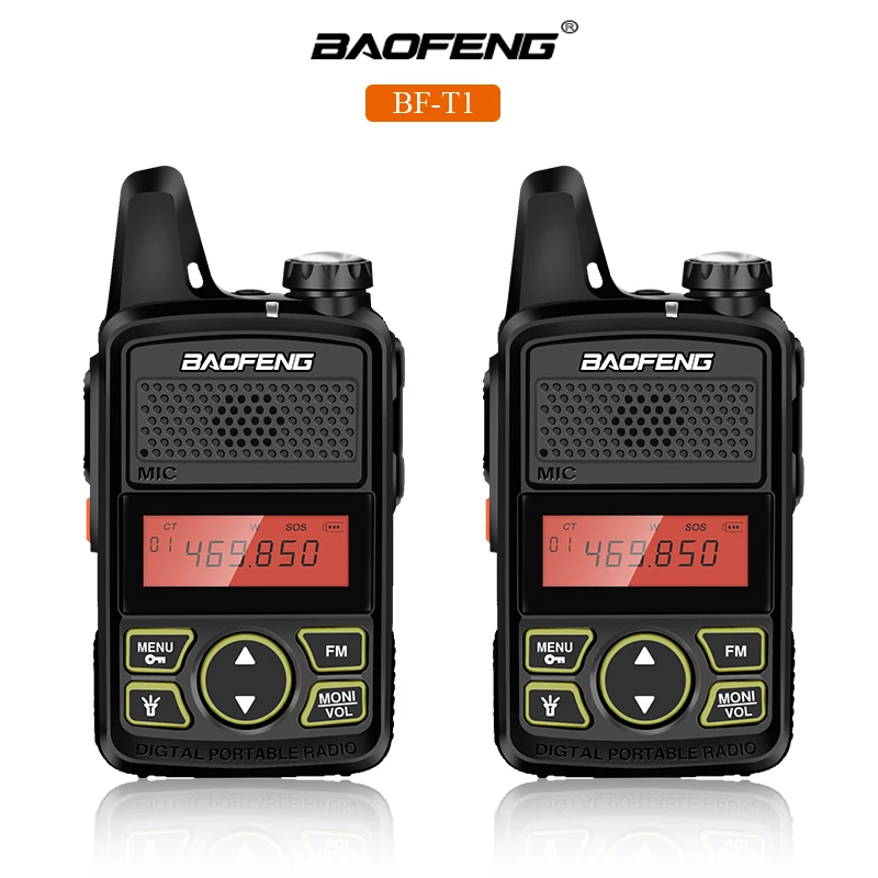2pcs original baofeng bf t1 walkie talkie mini caçoa o presunto