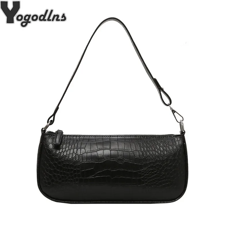 Retro Alligator Skin Pattern Female Small Handbags Short Strap Shoulder Bags Phone Purse Baguette Bag High Quality PU Leather