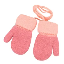 Дети Мальчики Девочки Зима милый твердый, подвесной шею теплые вязаные перчатки зимние детские перчатки детские варежки