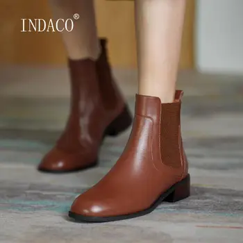 

2020 Autumn Shoes Women Boots Winter Leather Warm Ankle Boots For Women Thick Heel Slip On Boots Female Shoes