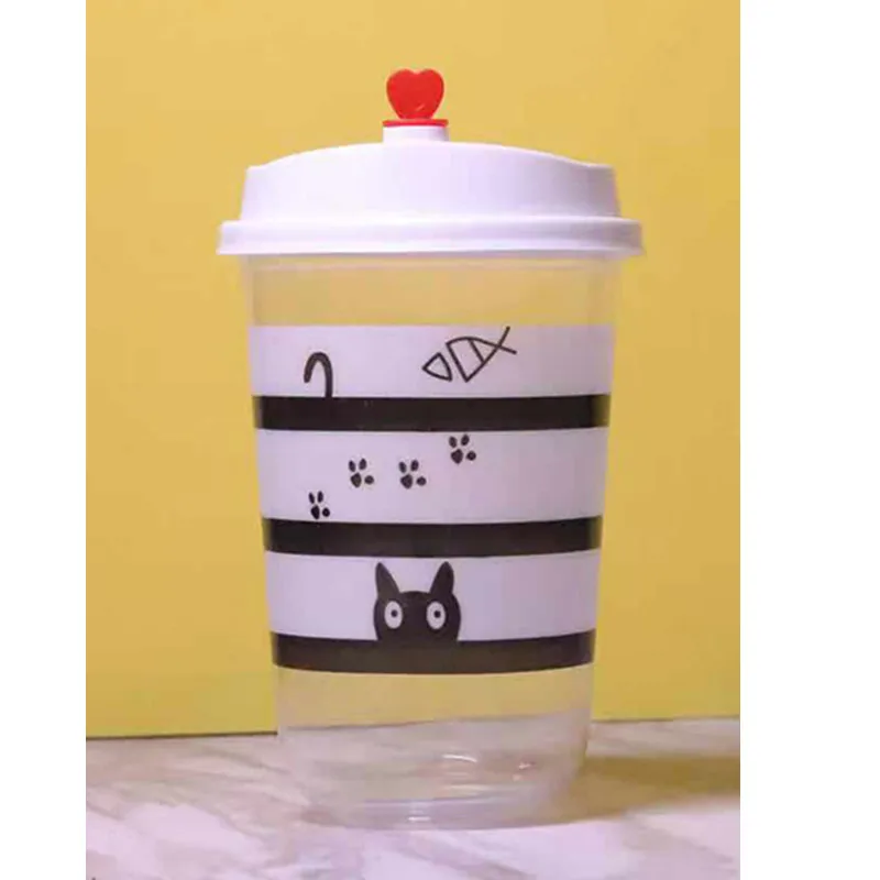 50pcs High quality U shape cute creative disposable coffee cup 500ml 16oz soy milk tea cold hot drink plastic cups with lids