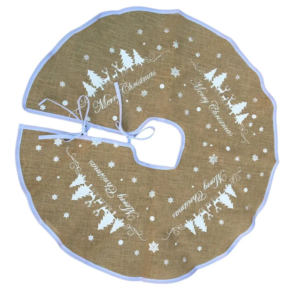 A Christmas Tree Skirt Yellow Linen White Snowflake Tree Skirt for Party Decoration - Цвет: A