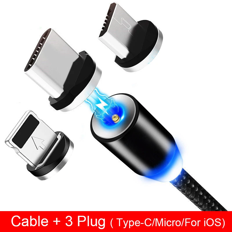 Магнитный кабель для быстрой зарядки usb type-C, магнитное зарядное устройство для iOS, зарядный кабель Micro USB, кабель для мобильного телефона, шнур для iPhone, Android - Цвет: 3 in 1