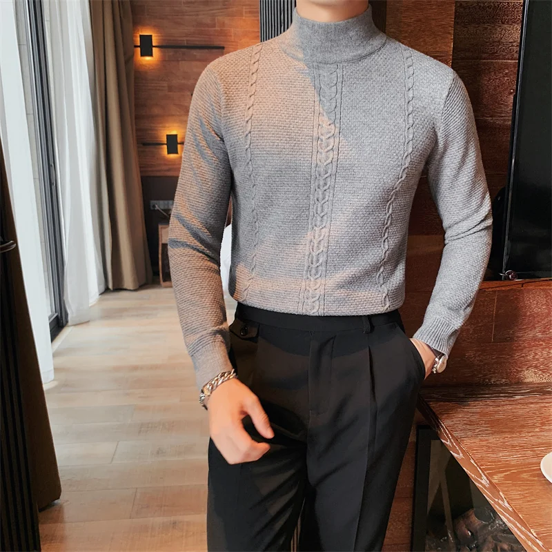 Zimaes-Men Long-Sleeve Fit Mock Neck Solid Knitted Pullover Sweater
