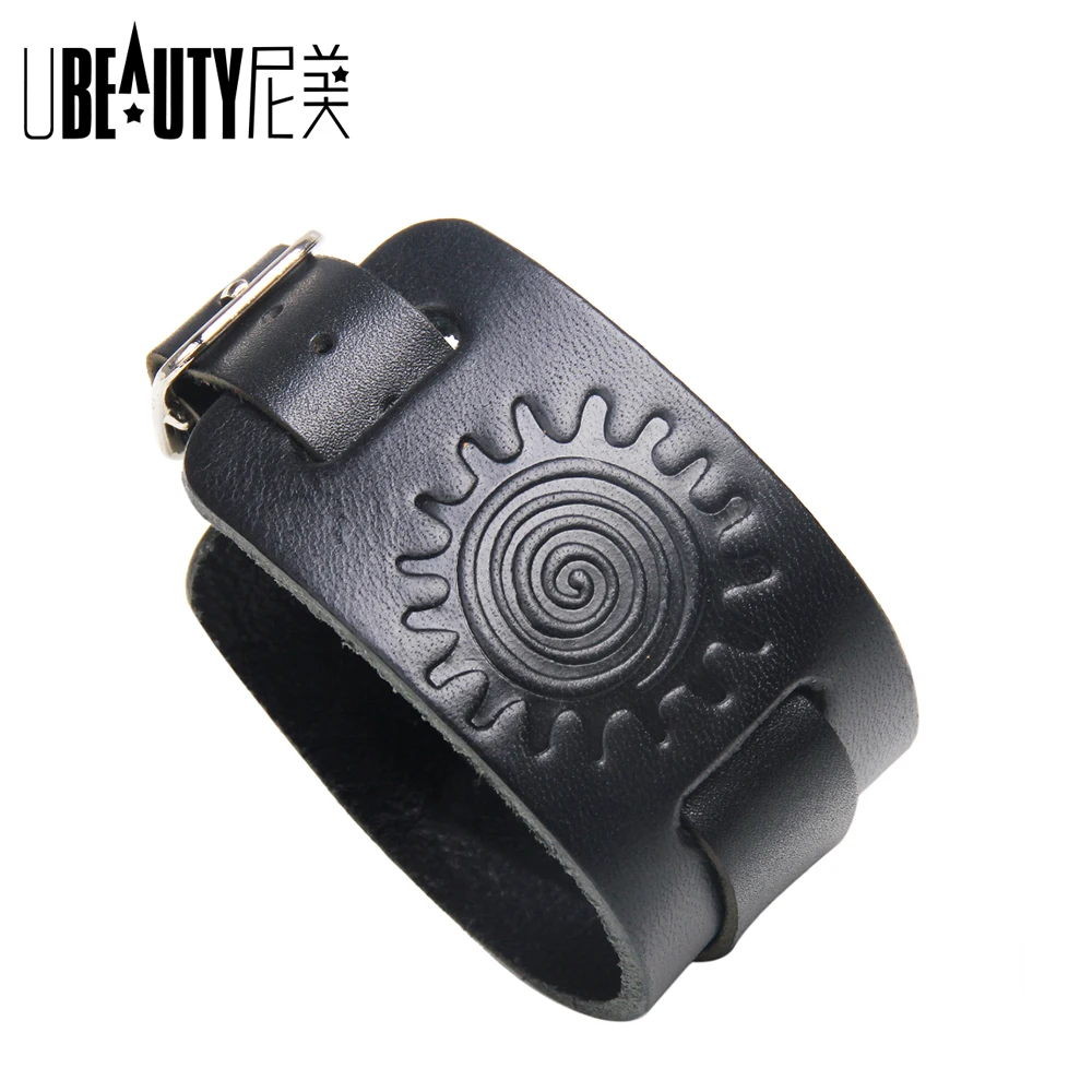 Мужской винтажный браслет из натуральной кожи широкий на запястье с