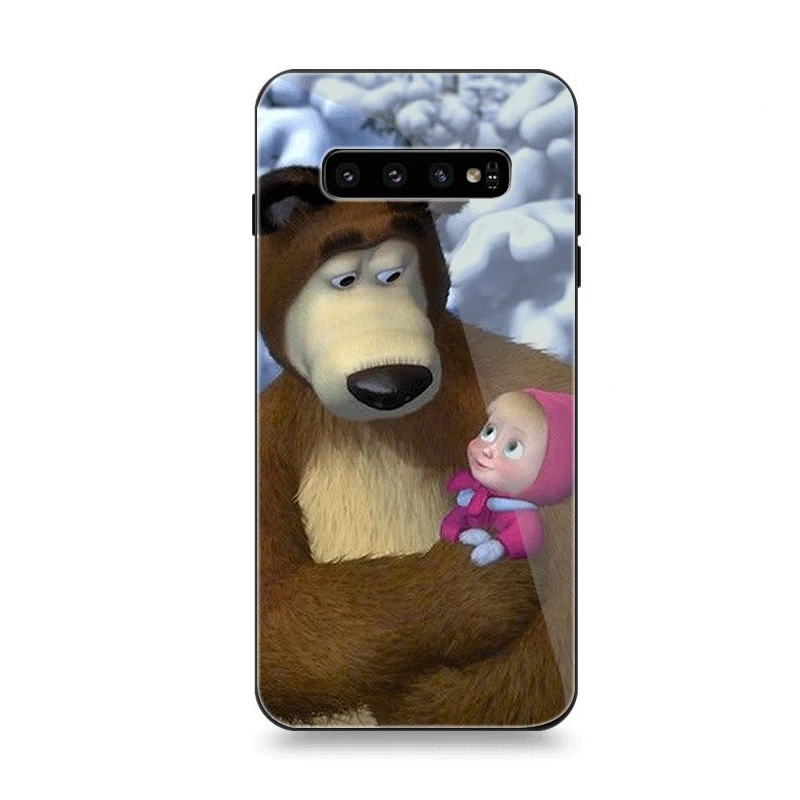 Чехол для телефона Стекло для samsung A40 A50 A10 A20 A30 A60 A70 S10 S7 край S8 S9 Plus Note 8 9 чехол с героями мультфильма «Маша и Медведь»