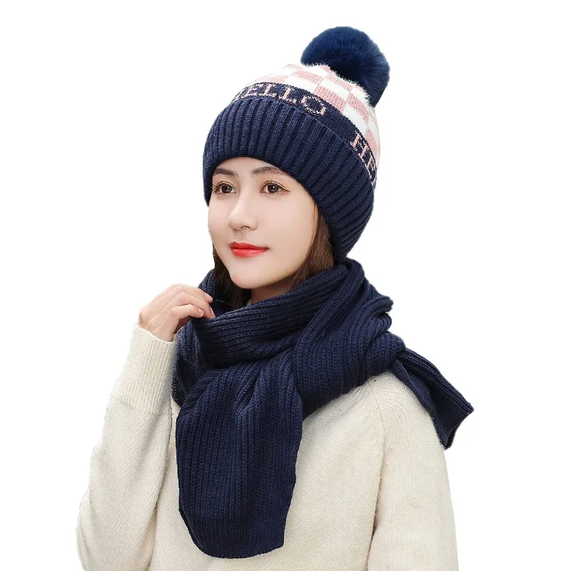 ZY1225L New Scarf Hat Winter Korean Version Of The Tide Ladies Collar Plus Velvet Thick Knit Hat Cycling Warm Winter Wool Cap - Цвет: ZY1225L
