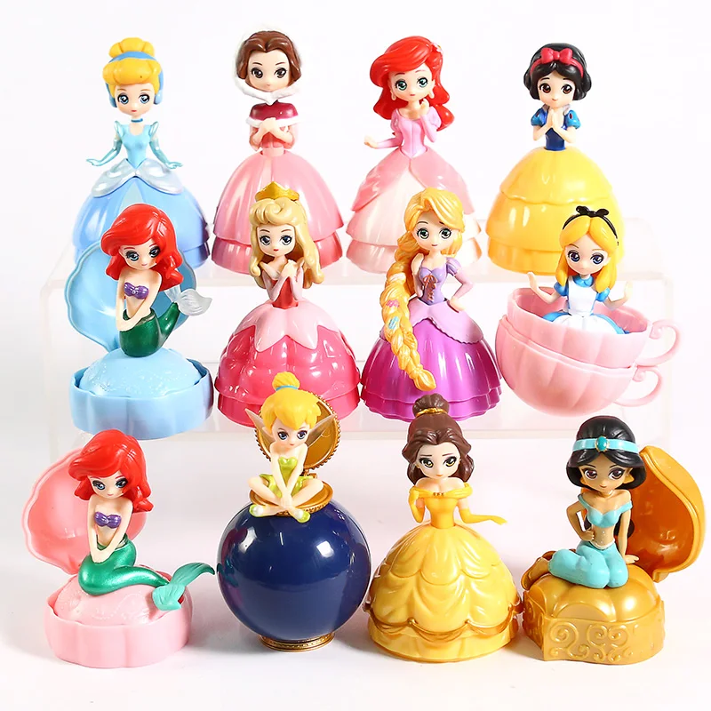12 шт./компл. принцесса кукла запутанная Ариэль Золушка Tinkerbell Аврора ПВХ Фигурки Коллекционная фигурка дракона для детей