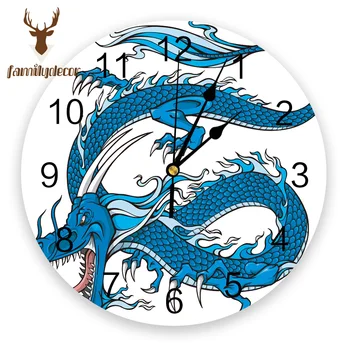 

Blue Dragon Totem Fierce Animal Paw Printed PVC Wall Clock Modern Design Home Decor Bedroom Silent O'clock For Living Room
